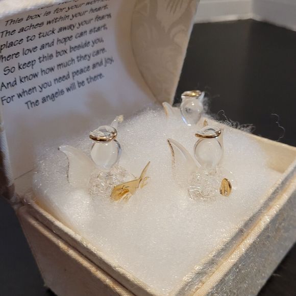 Vintage YOUR WORRY BOX Music Box, 3 Gold-Trim SPUN BLOWN GLASS ANGELS Fur Elise - Picture 5 of 8